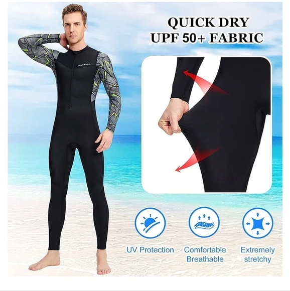 Men's Black and Green Full Body Bathing Suit NWT - Picture 4 of 15